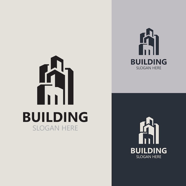 Diseño de logotipo de edificio moderno de bienes raíces con diseño de íconos de símbolos para la arquitectura