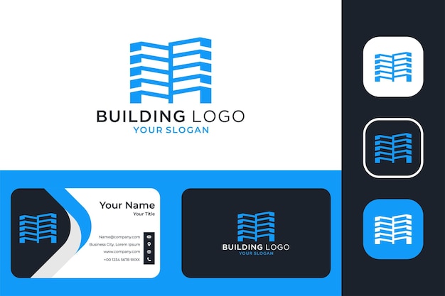 Diseño de logotipo de edificio moderno y tarjeta de visita.