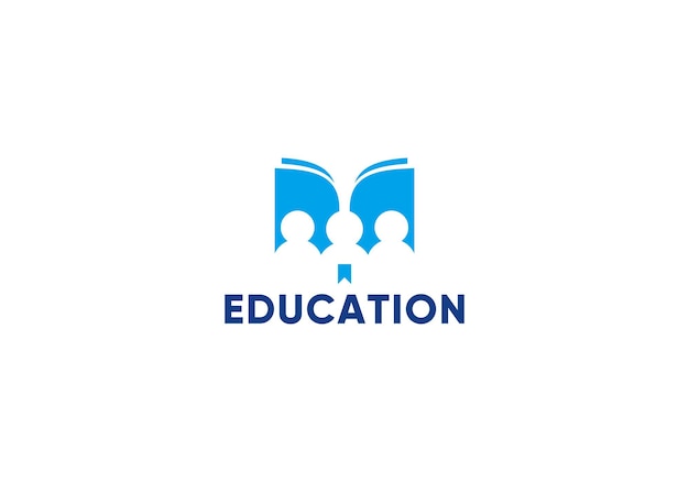 diseño de logotipo de educación libro abierto con personas conocimiento creativo estudiante símbolo del icono de la universidad