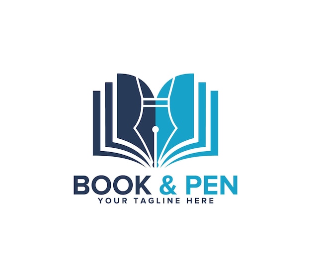 Diseño del logotipo educativo de la pluma en fondo blanco Ilustración vectorial