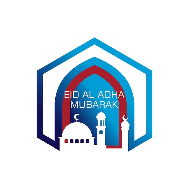 Diseño del logotipo de Eid al adha mubarak concepto simple Vector Premium