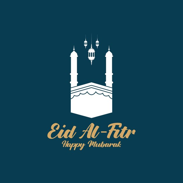 Diseño del logotipo de Eid al Fitr Mubarak con el concepto de linternas y mezquitas Logotipo para saludos