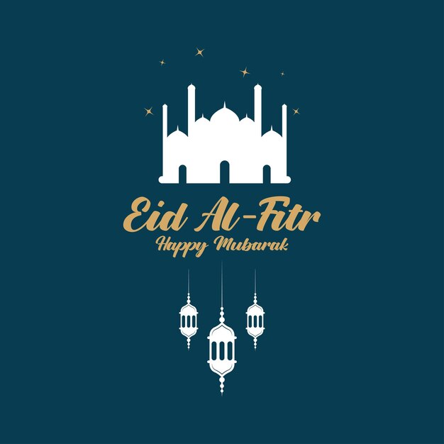 Diseño del logotipo de Eid al Fitr Mubarak con el concepto de linternas y mezquitas Logotipo para saludos