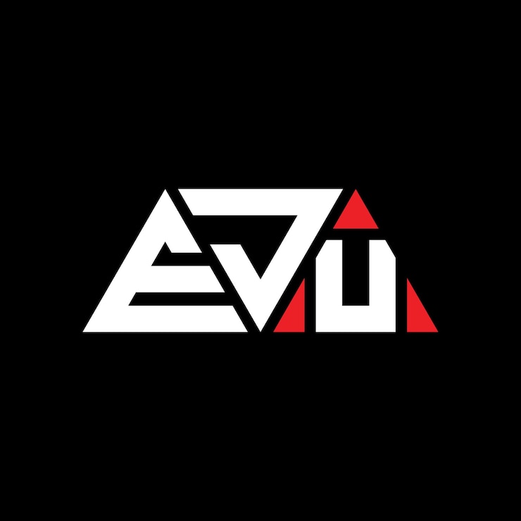 Vector diseño del logotipo de eju con letras triangulares en forma de triángulo eju diseño del logotipo triangular con monograma eju triángulo vectorial plantilla del logotipo con color rojo eju logotipo triangulado simple elegante y lujoso logotipo eju