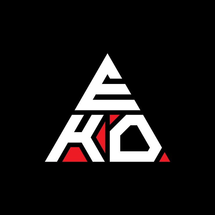 Vector el diseño del logotipo de eko con letras triangulares con forma de triángulo, monograma eko triángulo vectorial, plantilla de logotipo eko de color rojo, logotipo triangular, sencillo, elegante y lujoso.