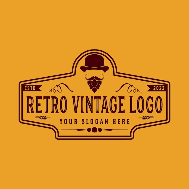 Vector diseño de logotipo de elaboración de cerveza con ilustración de vector de placa retro