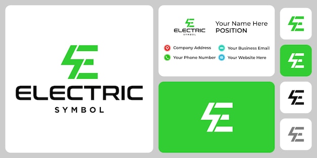 Diseño de logotipo eléctrico con monograma de letra E con plantilla de tarjeta de visita