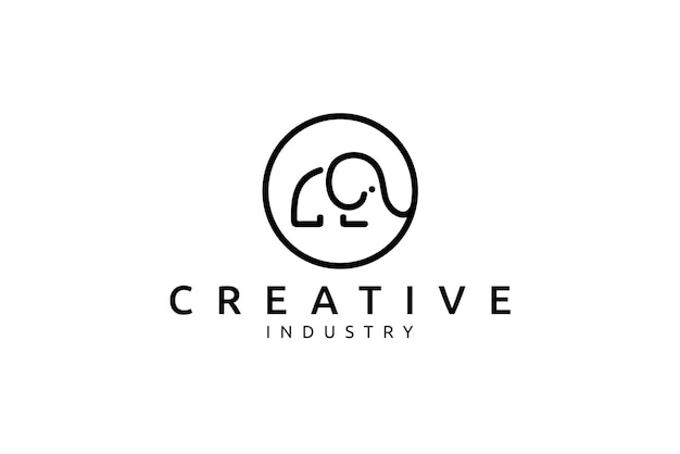 Diseño de logotipo de elefante con estilo lineal circular.