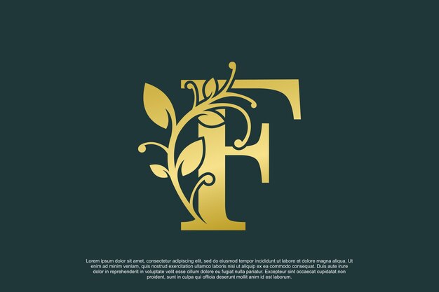 Diseño de logotipo elegante dorado con concepto inicial de letra f.