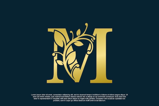 Diseño de logotipo elegante dorado con concepto inicial de letra m.