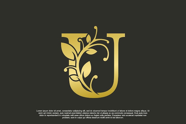 Diseño de logotipo elegante dorado con concepto inicial de letra u.