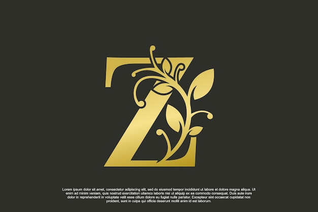 Diseño de logotipo elegante dorado con concepto inicial de letra z.