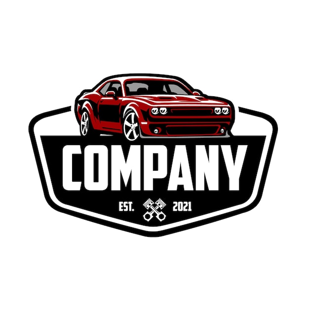 Diseño de logotipo de emblema de coche de músculo americano premium Lo mejor para la industria relacionada con mecánicos y garajes de automóviles