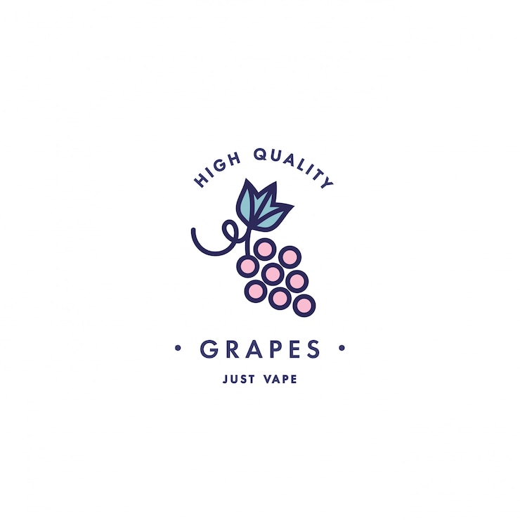 Diseño de logotipo y emblema de plantilla - sabor y líquido para vape - uvas. Logotipo en estilo moderno y lineal.