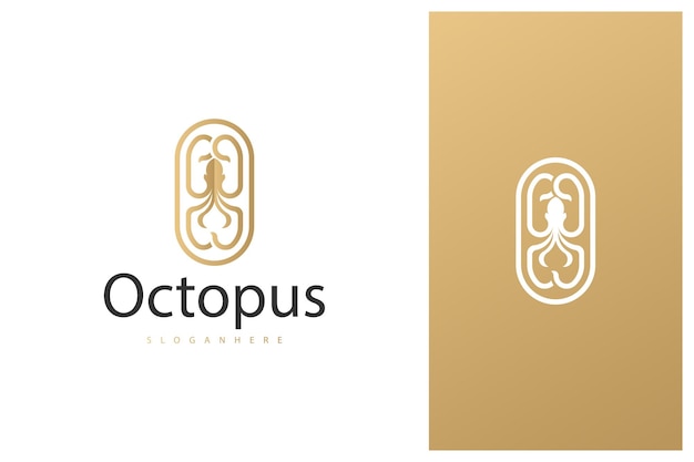 Diseño de logotipo de emblema de pulpo de lujo minimalista simple en color dorado