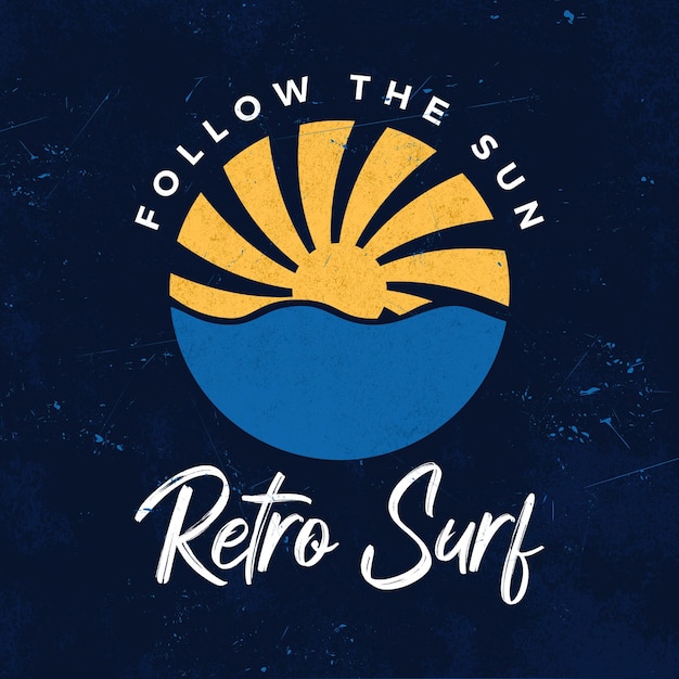 Diseño de logotipo y emblema de sol retro surf