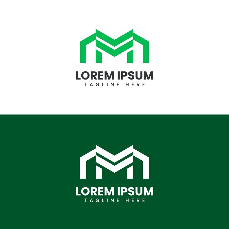 Diseño del logotipo de la empresa de construcción de casas verdes con la letra M verde