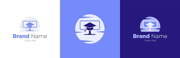 Diseño de logotipo de empresa de cursos en línea, símbolo moderno de aprendizaje electrónico, identidad de marca de educación digital