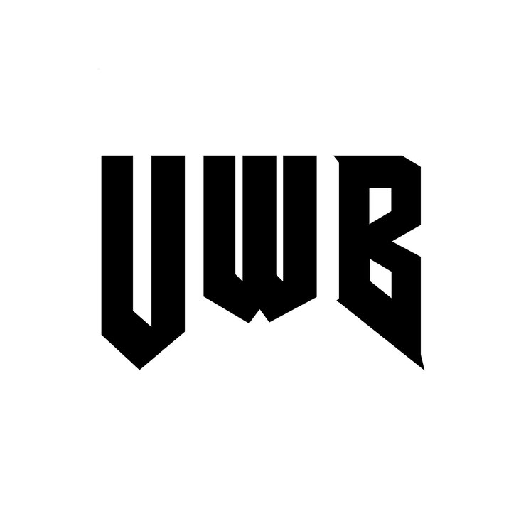 Vector el diseño del logotipo de la empresa de tecnología uwb es una combinación de colores en blanco y negro.el logotipo uwb es un vector uwb.el diseño del icono uwb, el alfabeto uwb, la tipografía uwb.