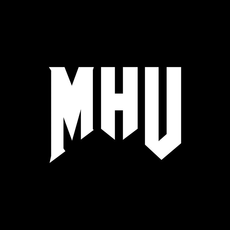 Vector diseño del logotipo de la empresa tecnológica mhu: combinación de colores blanco y negro mhu: diseño del logotipo mhu: vector mhu: icono mhu: alfabeto mhu: tipografía