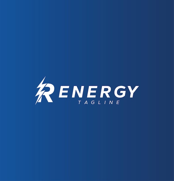 Diseño de logotipo de energía de potencia de letra inicial R con icono de vector de rayo