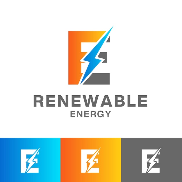 Diseño de logotipo de energía renovable con letra E o diseño de logotipo de icono de trueno