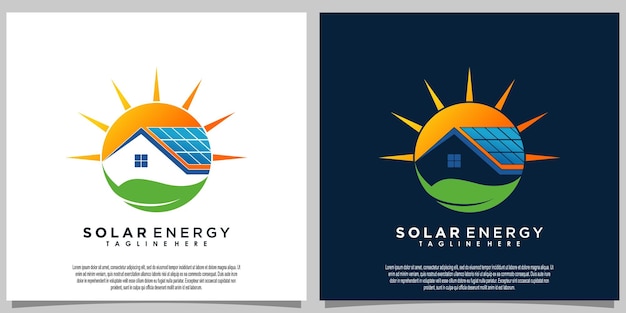 Diseño de logotipo de energía solar solar con tecnología de panel solar y hogar