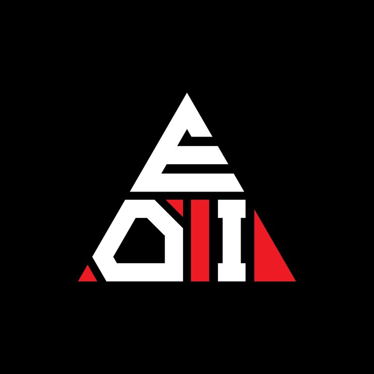 Vector el diseño del logotipo de eoi con letras triangulares en forma de triángulo, el diseño del monograma del logotipo del eoi en forma triangular, el modelo de logotipo del vector del triángulo con color rojo, el logotipo triangular del eoi, el diseño simple, elegante y lujoso.