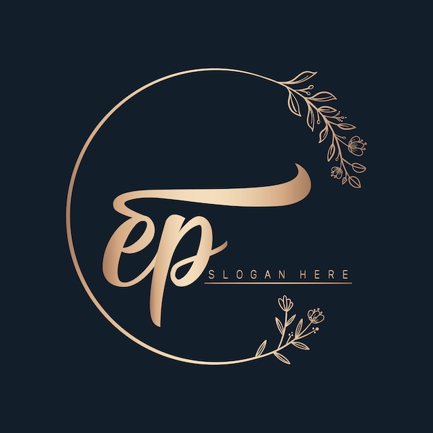 diseño de logotipo epigráfico y de firma vectorial con círculo en hoja y flor de color dorado