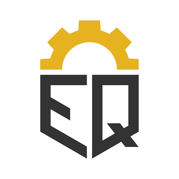 Diseño del logotipo de EQ Letter Gear para la fábrica de reparación del centro de servicios, el negocio industrial digital y mecánico