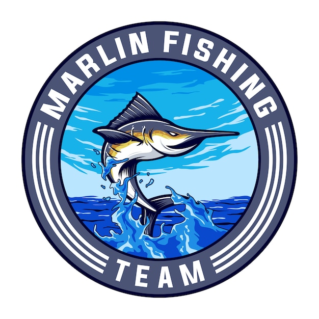 Vector diseño del logotipo del equipo deportivo marlin