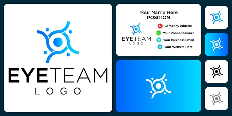 Vector diseño del logotipo del equipo ocular con plantilla de tarjeta de visita.