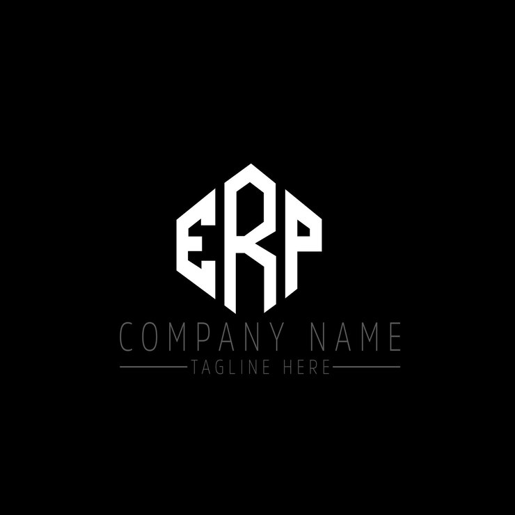 Vector diseño de logotipo de erp con letra con forma de polígono erp diseño de logotipo en forma de póligono y cubo erp hexágono modelo de logotipo vectorial colores blanco y negro erp monograma negocio y logotipo de bienes raíces