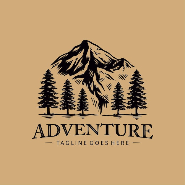 Diseño de logotipo de escalada de montaña al aire libre de aventura.
