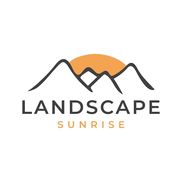 Vector diseño de logotipo de escena de puesta de sol de montaña simple