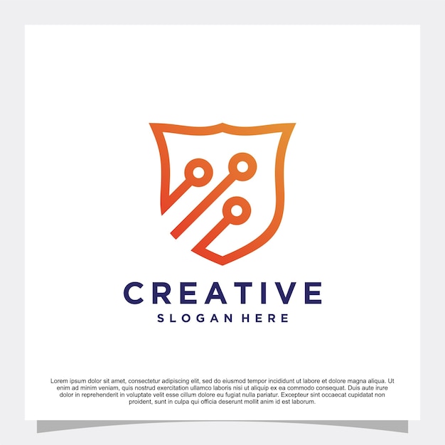 diseño de logotipo de escudo con concepto de tecnología vector premium