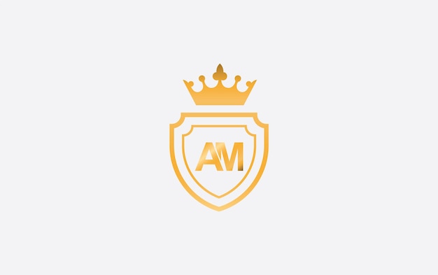 Diseño del logotipo del escudo de la corona dorada de AM