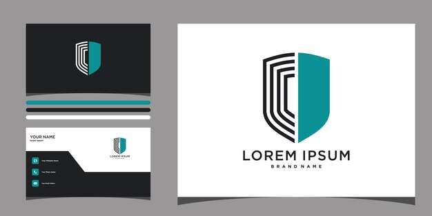 Diseño del logotipo del escudo con forma moderna Premium Vector