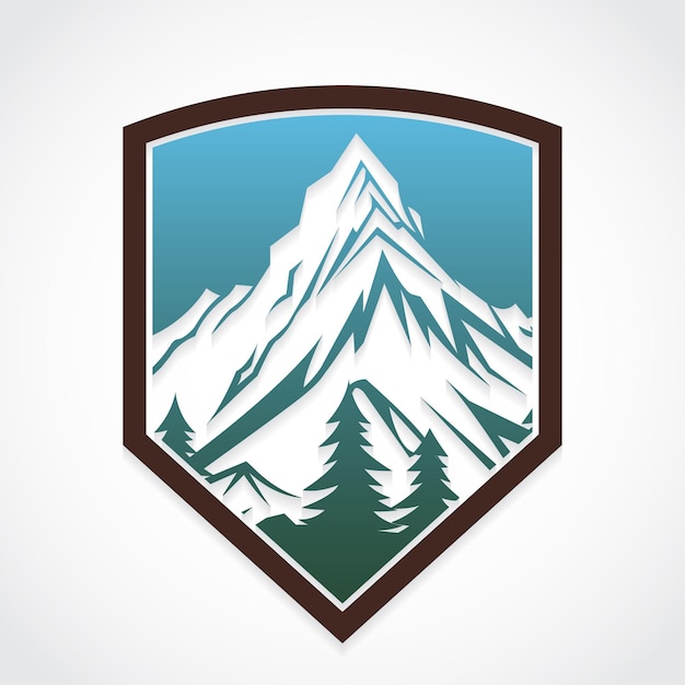 con el diseño del logotipo del escudo de heráldica forestal de montaña
