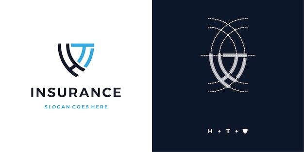 Diseño de logotipo de escudo seguro letra h + t