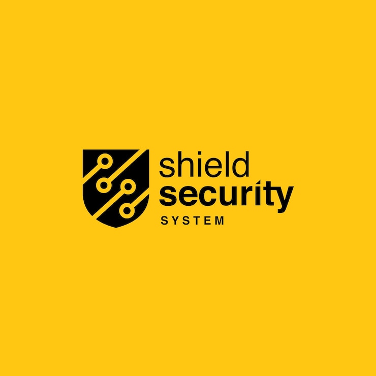 diseño de logotipo de escudo de sistema de seguridad negro amarillo