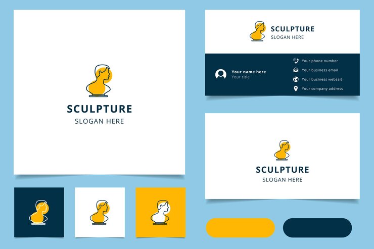 Vector diseño de logotipo de escultura con libro de marca de eslogan editable y
