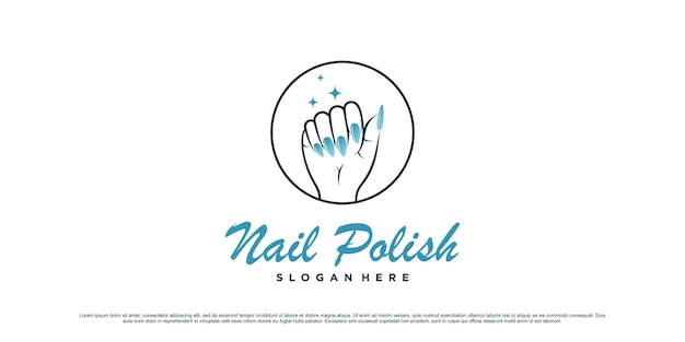 Diseño de logotipo de esmalte de uñas para estudio de arte de uñas con concepto de círculo y elemento creativo vector premium