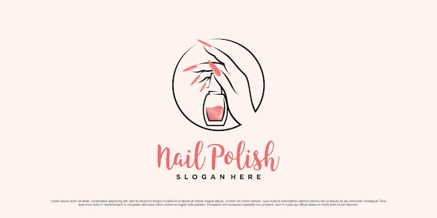 Diseño de logotipo de esmalte de uñas para estudio de arte de uñas con concepto de círculo y elemento creativo Vector Premium