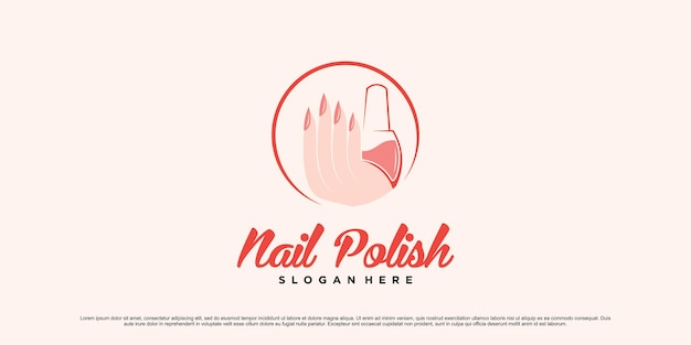 Diseño de logotipo de esmalte de uñas para estudio de arte de uñas con concepto de círculo y elemento creativo Vector Premium