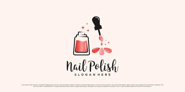 Diseño de logotipo de esmalte de uñas para estudio de arte de uñas con icono de botella y concepto único Vector Premium