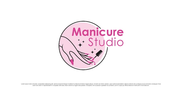 Diseño de logotipo de esmalte de uñas para estudio de manicura o salón de uñas con elemento creativo Vector Premium