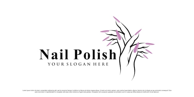 Diseño de logotipo de esmalte de uñas o estudio de uñas para salón de belleza con un concepto moderno único Vector Premium