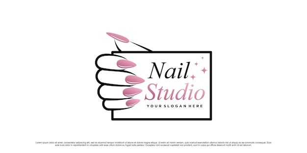 Diseño de logotipo de esmalte de uñas o estudio de uñas para salón de belleza con un concepto moderno único Vector Premium