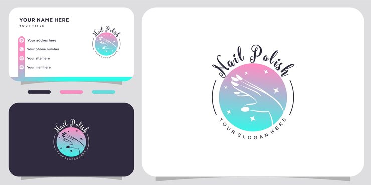 Vector diseño de logotipo de esmalte de uñas o uñas con concepto creativo y diseño de tarjeta de visita vector premium